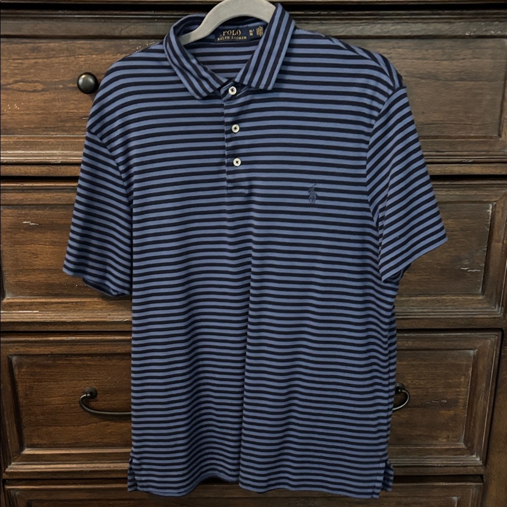 Polo by Ralph Lauren Men's Blue and Black Striped Polo